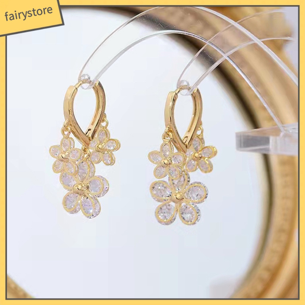 1 Đôi Bông Tai Tròn Đính Hoa Tua Rua Lấp Lánh Dành Cho Nữ