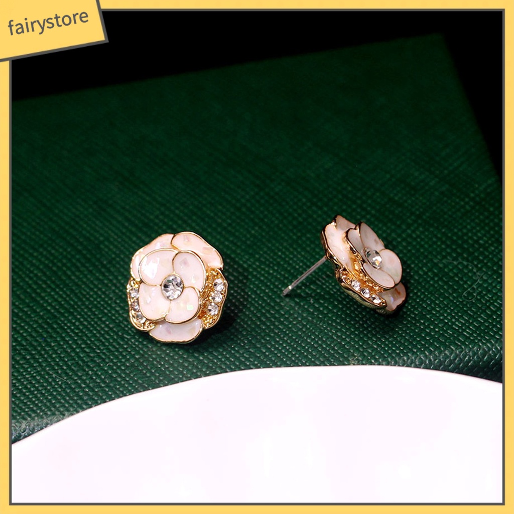 1 Đôi Bông Tai Hình Hoa Tráng Men Đính Đá Thời Trang