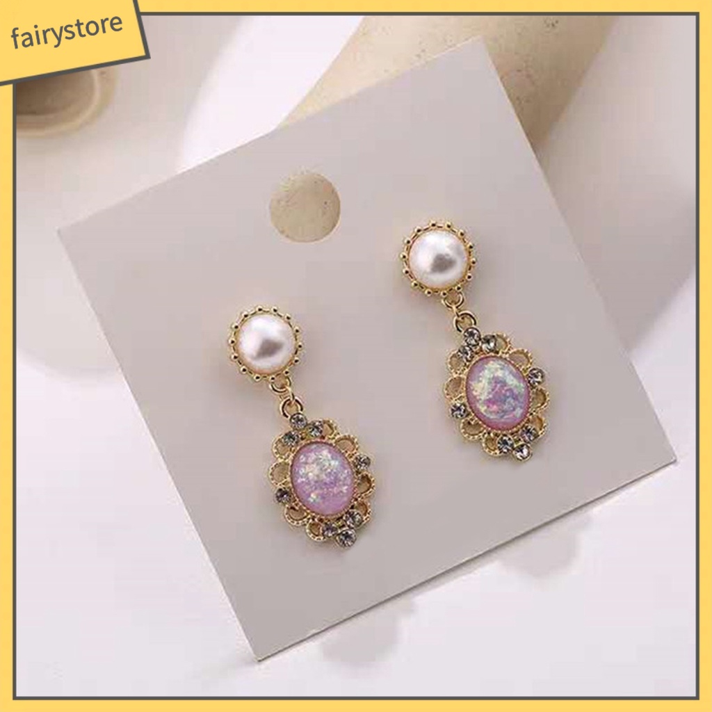 1 Đôi Bông Tai Đính Đá Zircon Ngọc Trai Nhân Tạo Hình Giọt Nước Phong Cách Hoàng Gia Dành Cho Nữ