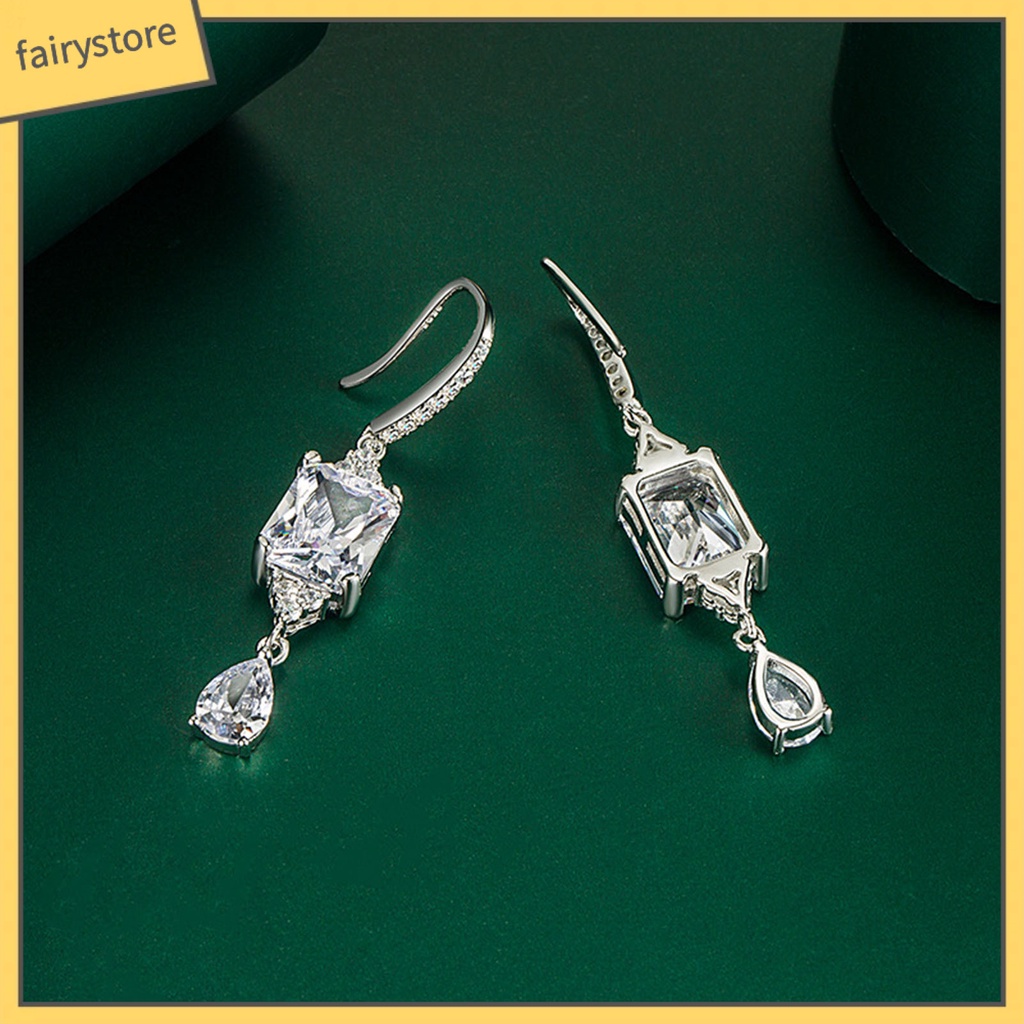 1 Đôi Bông Tai Móc Hình Giọt Nước Đính Đá Phong Cách Vintage