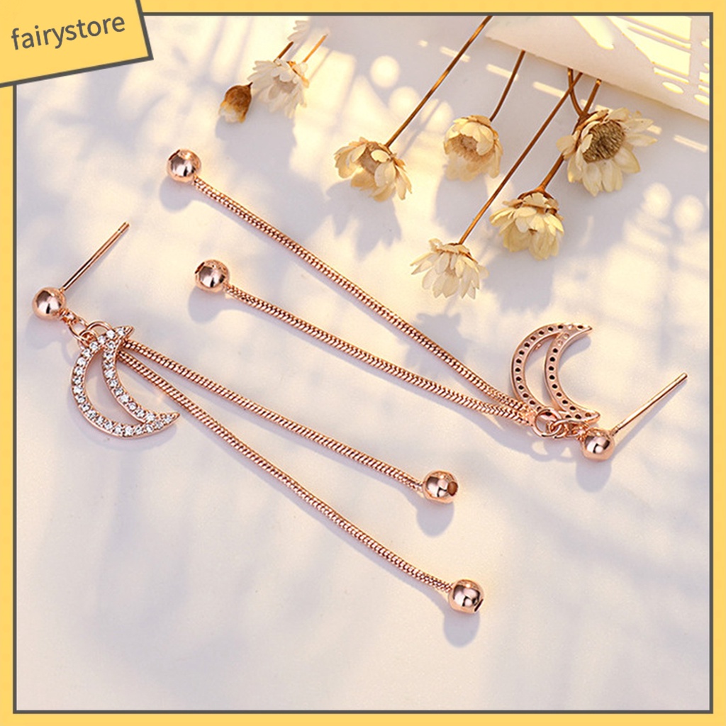 1 Đôi Bông Tai Tua Rua Mạ Điện Đính Đá Lấp Lánh Chống Trầy