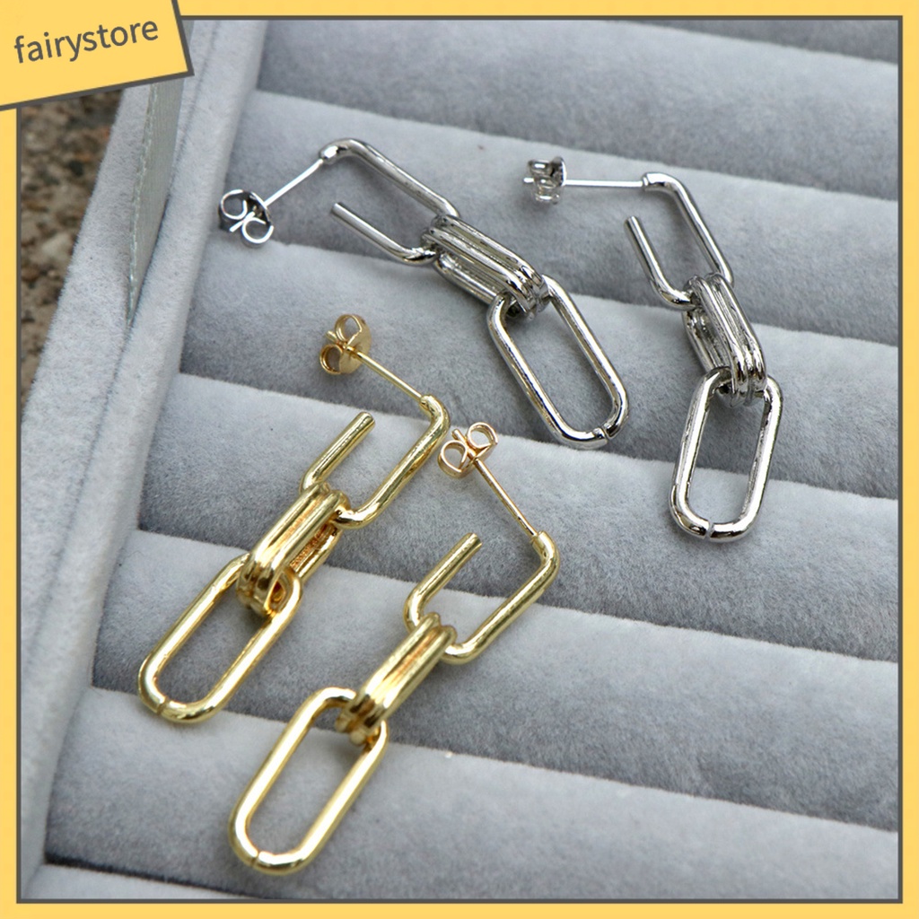 1 Đôi Bông Tai Hình Chữ Nhật Đính Đá Lấp Lánh Phong Cách Vintage