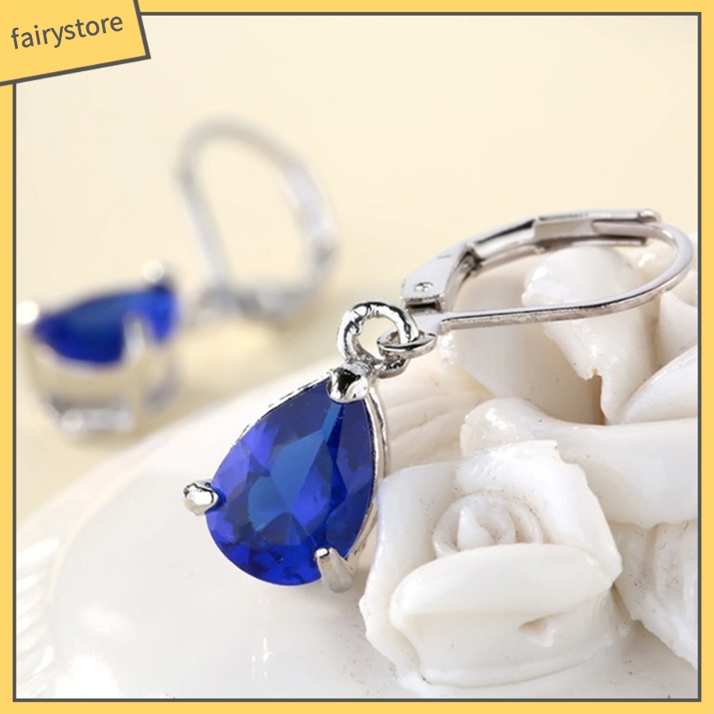 Bông Tai Dáng Dài Hình Giọt Nước Đính Đá Zircon Thời Trang Cho Nữ