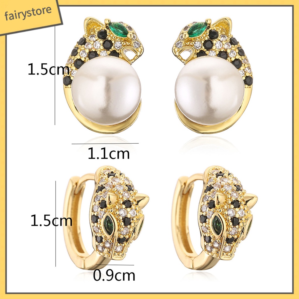 [FRO] Set 2 Khuyên Tai Đính Đá Zircon Vàng Lấp Lánh Chống Oxy Hóa Phong Cách Âu Mỹ Cho Nữ