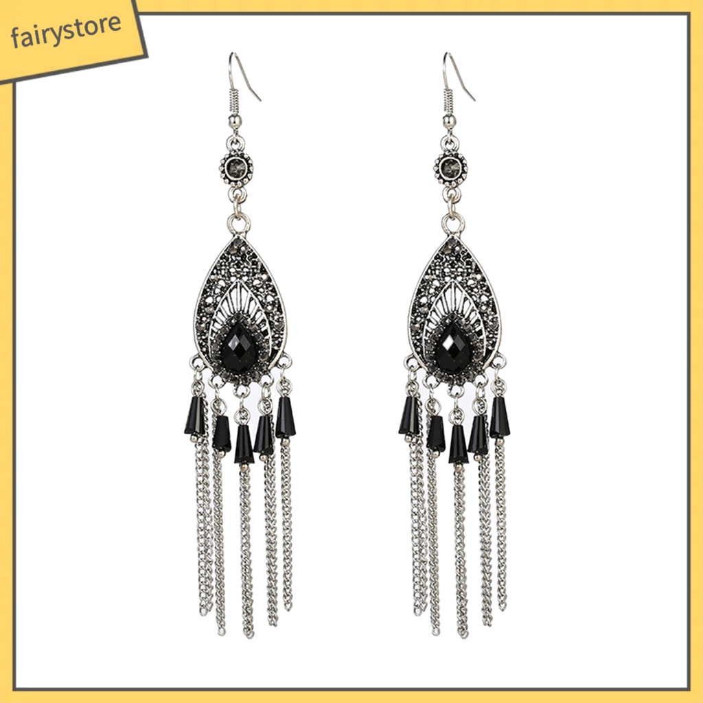 1 Đôi Bông Tai Dáng Dài Đính Đá Chống Mồ Hôi Phong Cách Trung Hoa Thời Trang