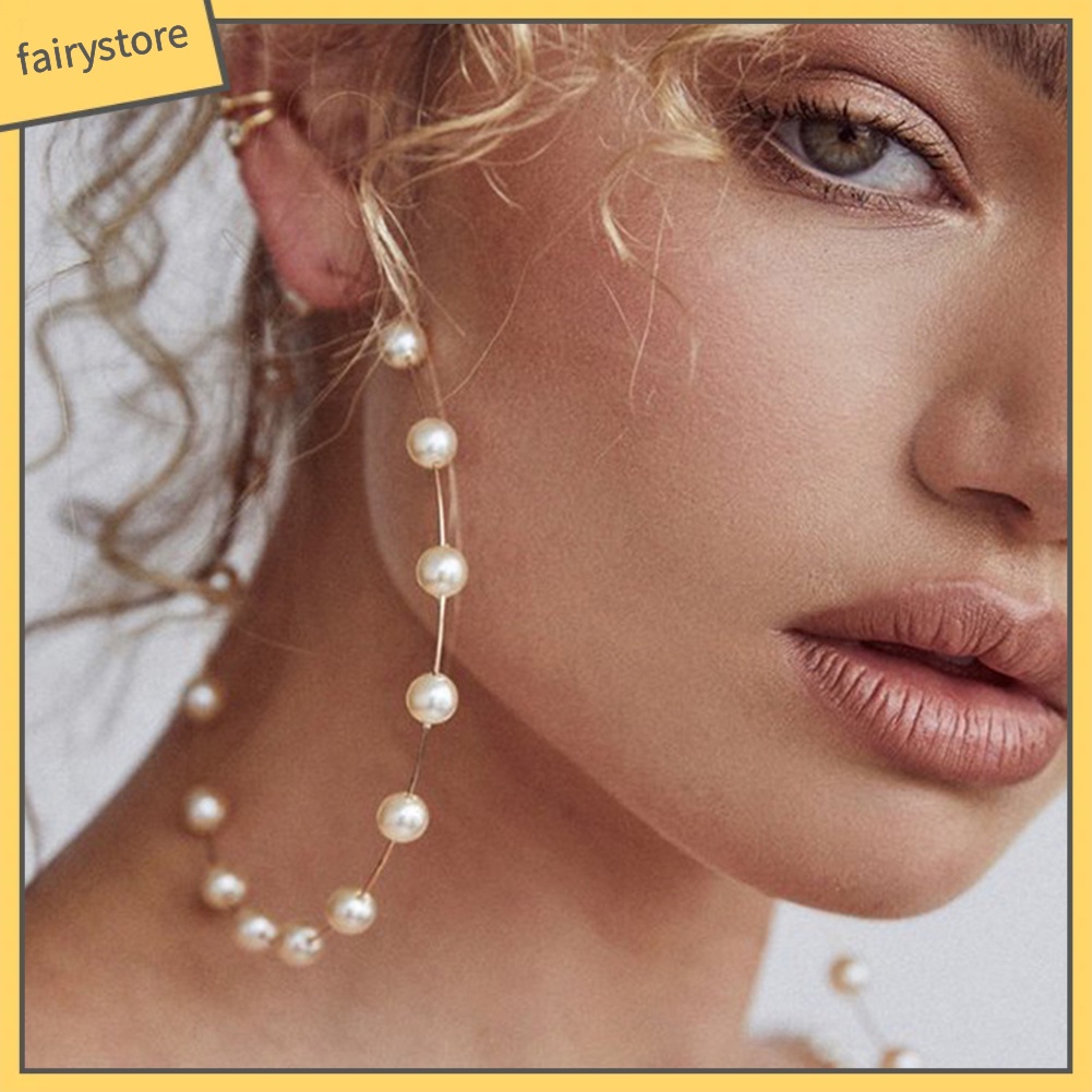 Đôi Khuyên Tai Tròn Gắn Hạt Ngọc Trai Giả Thời Trang Cho Nữ