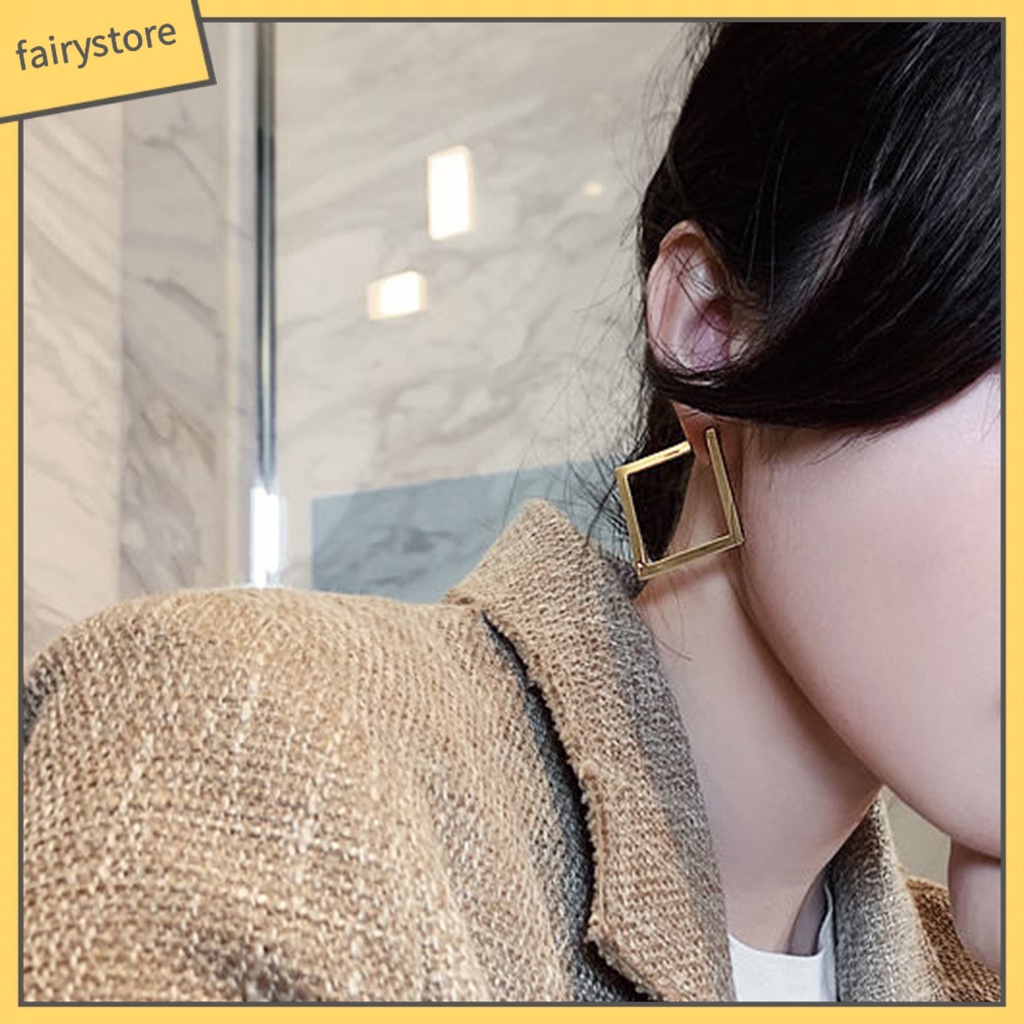 1 Đôi Bông Tai Hình Vuông Cỡ Lớn Thiết Kế Tối Giản Thời Trang Cho Nữ