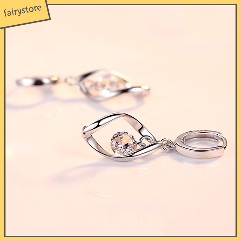 Khuyên Tai Vòng Xoắn Dài Đính Đá Zircon Hình Trái Tim Thanh Lịch Cho Nữ