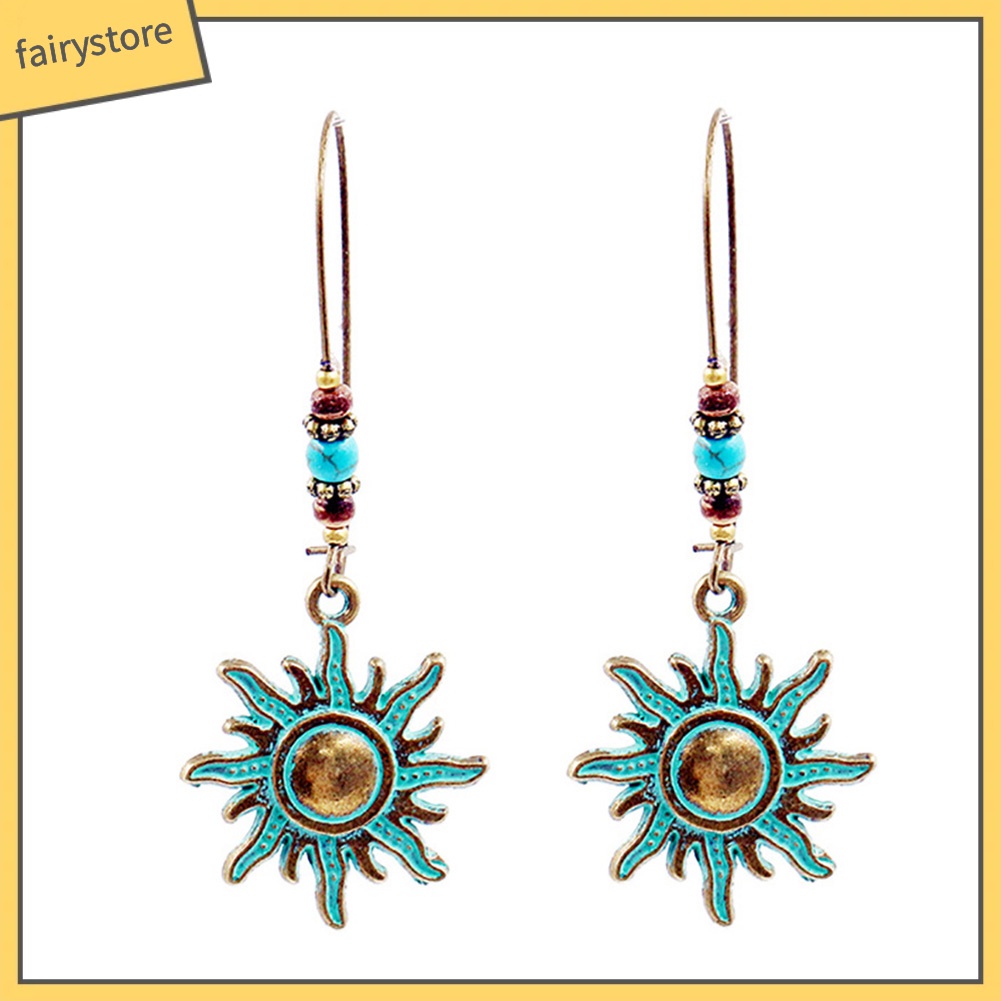 Bông Tai Hình Hoa Hướng Dương Đính Đá Ngọc Lam Giả Phong Cách Vintage Dành Cho Nữ