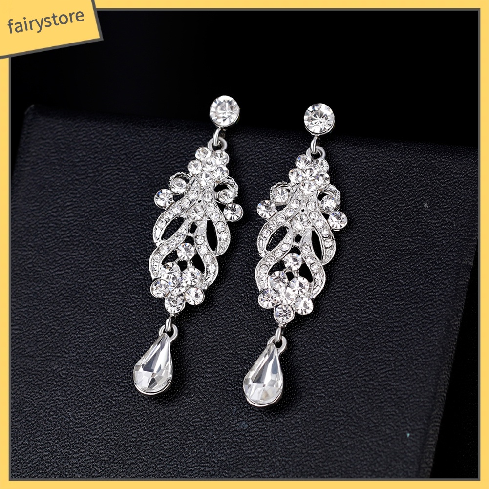 Bông Tai Dáng Dài Hình Hoa Đính Đá Lấp Lánh Cho Cô Dâu