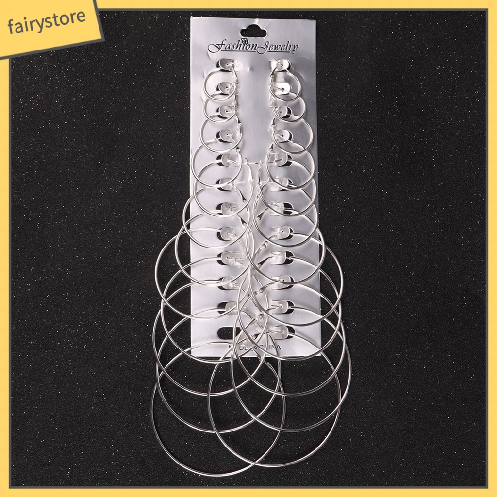 Set 12 Đôi Bông Tai Mạ Bạc 12 Kích Cỡ Thời Trang Nữ