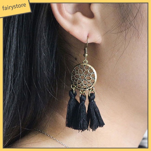 Bông Tai Dáng Dài Phối Tua Rua Phong Cách Vintage Cho Nữ