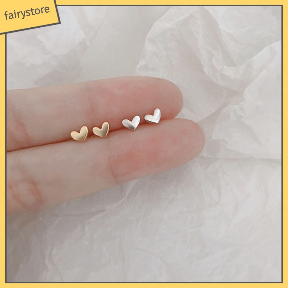 Bông Tai Mạ Bạc Hình Trái Tim Mini Ngọt Ngào Cho Nữ