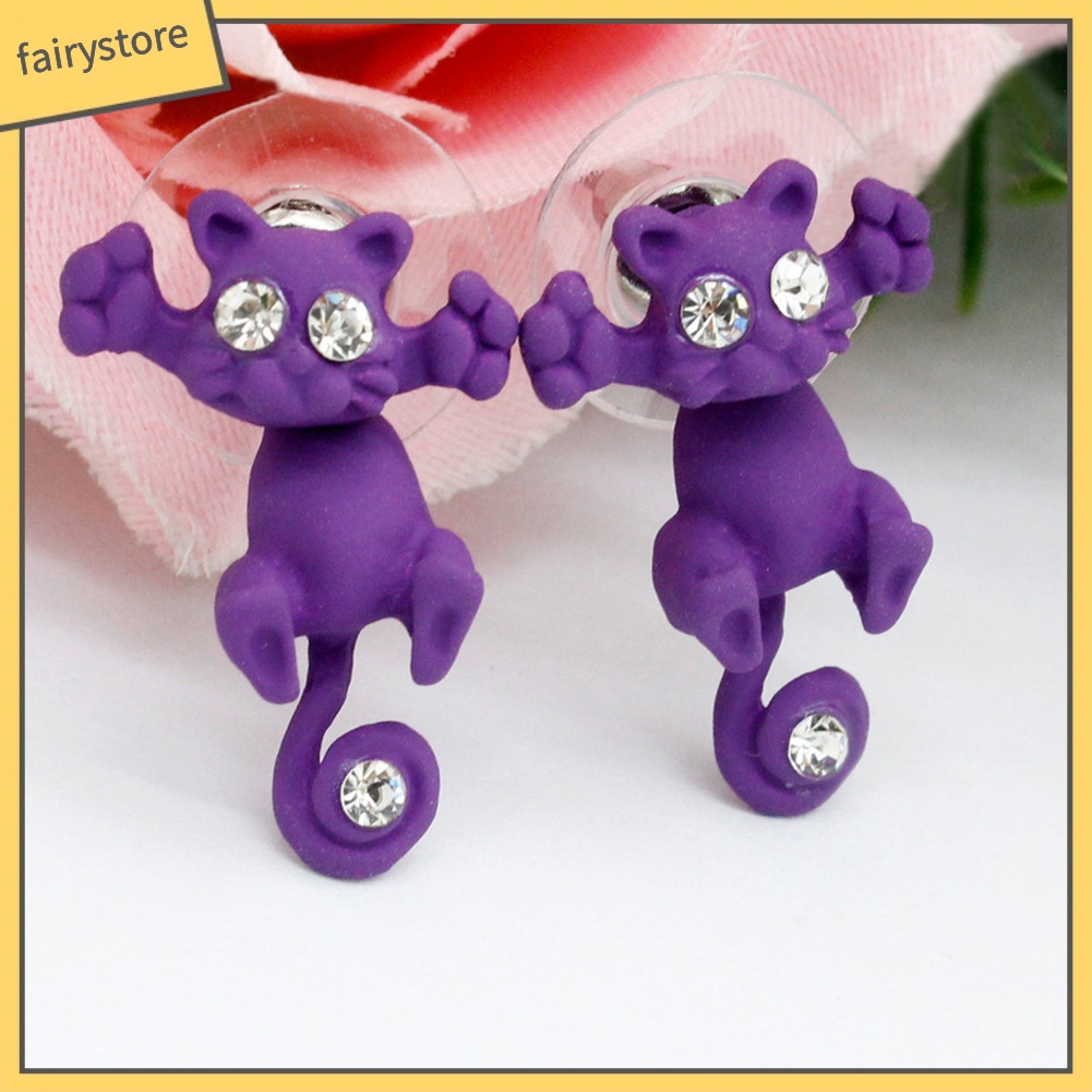 Khuyên Tai Hình Mèo 3D Đính Đá Dễ Thương Cho Nữ