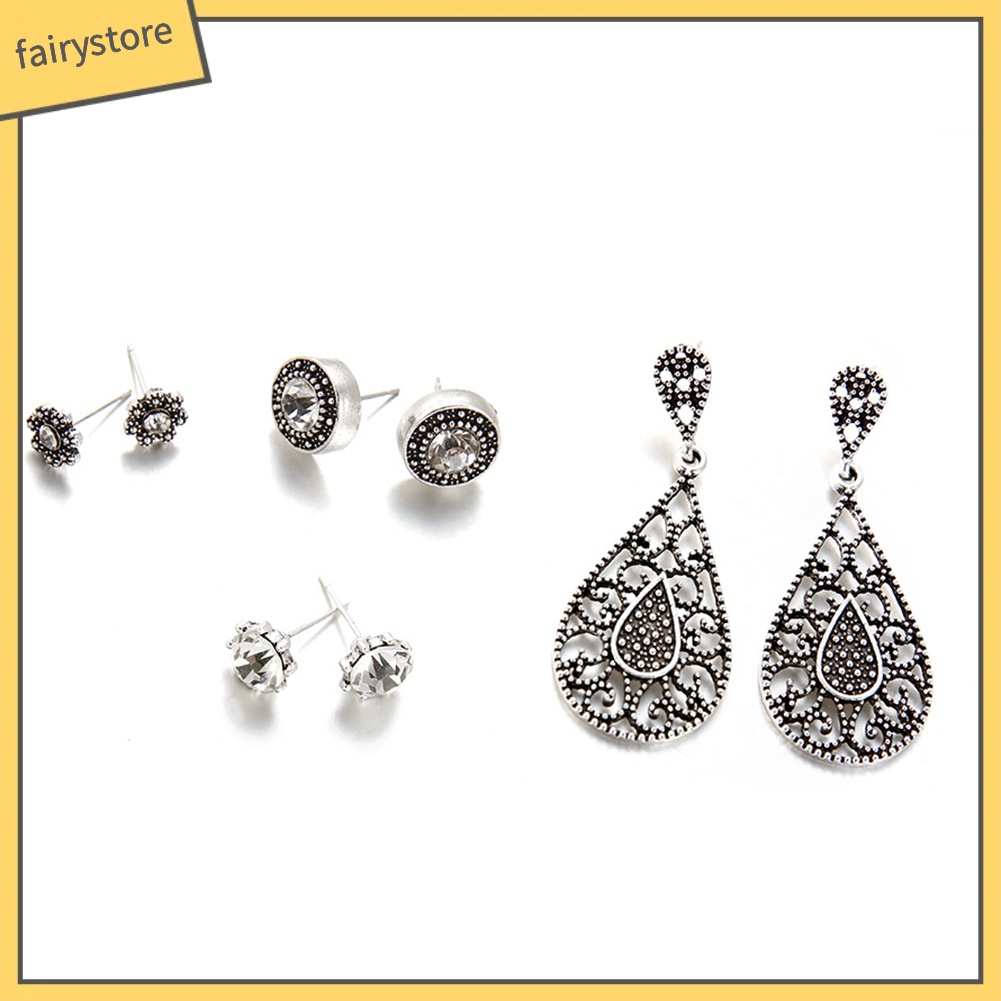 Bộ Khuyên Tai Đính Đá Hình Giọt Nước Phong Cách Boho Cổ Điển