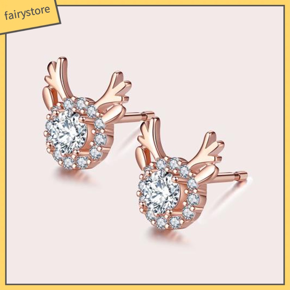 Bông Tai Hình Nai Đính Đá Lấp Lánh Dễ Thương Dành Cho Nữ