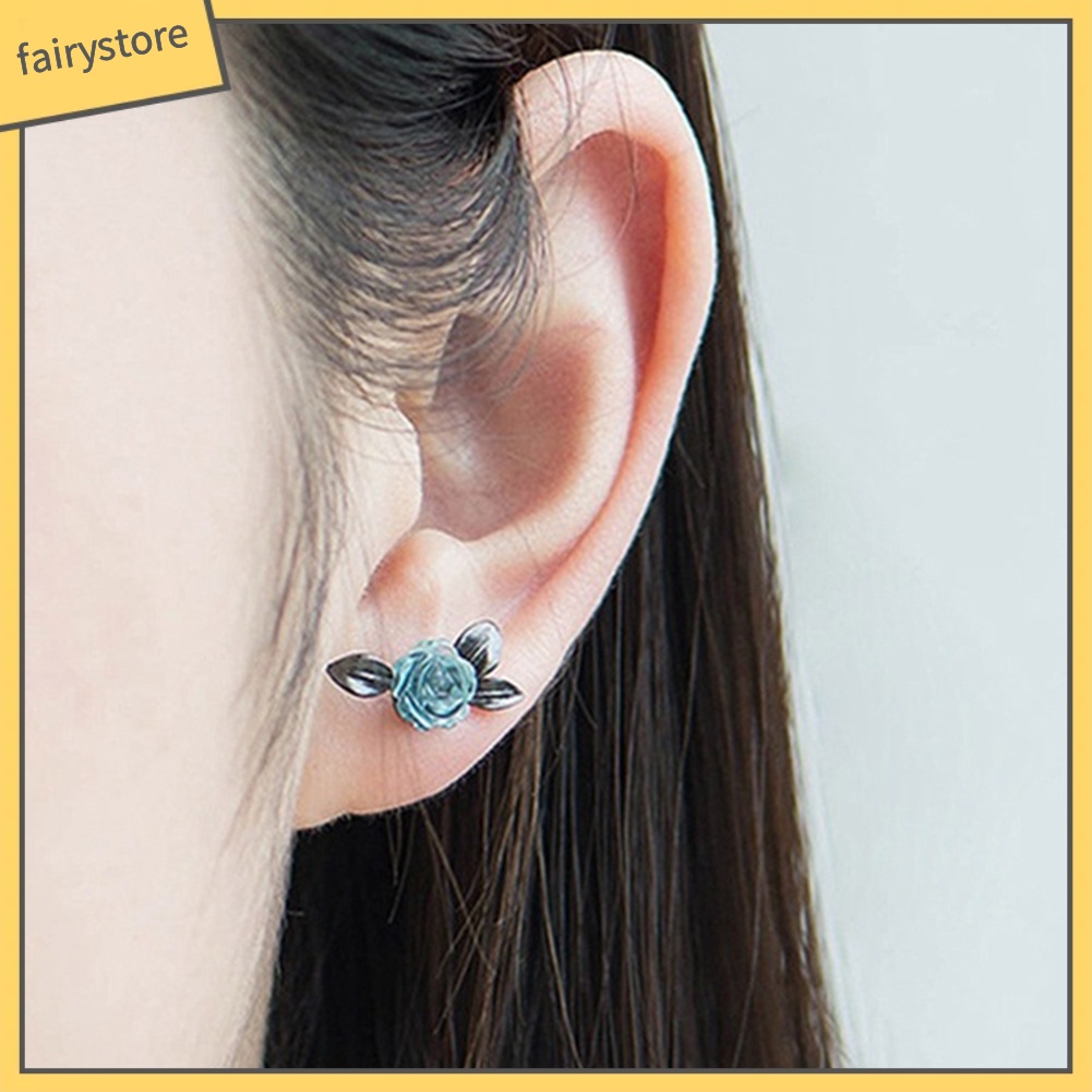 Đôi Khuyên Tai Hình Cành Hoa Hồng Đính Đá Thời Trang Cho Nữ
