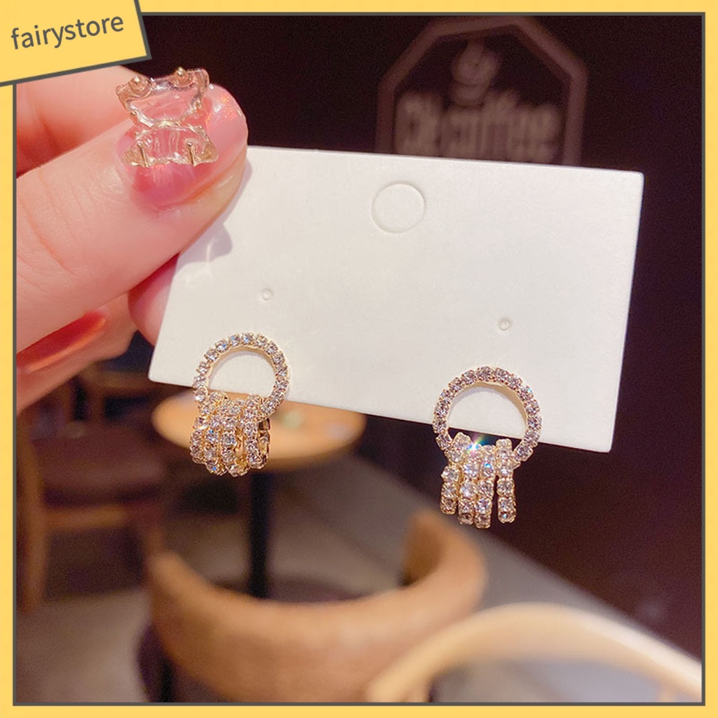 1 Đôi Bông Tai Tròn Đính Đá Lấp Lánh Dành Cho Nữ