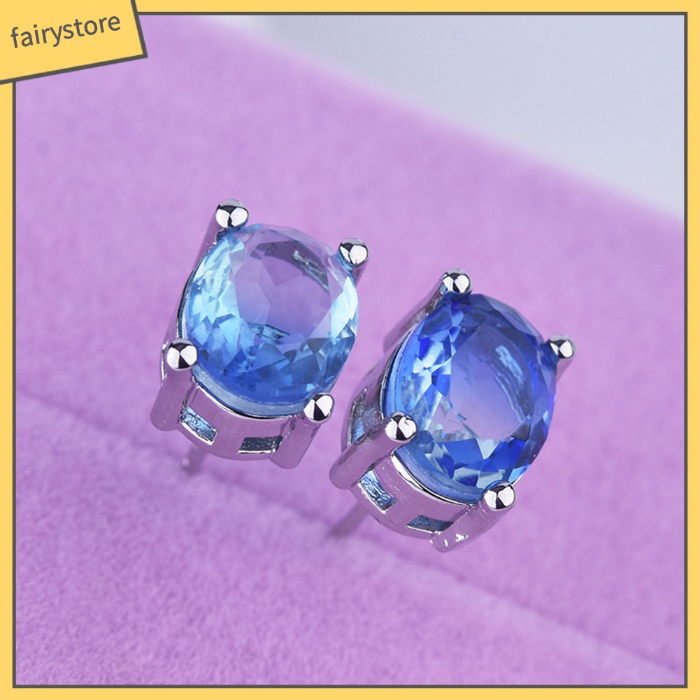 Bông Tai Đính Pha Lê Giả Hình Oval Thời Trang Cho Nữ