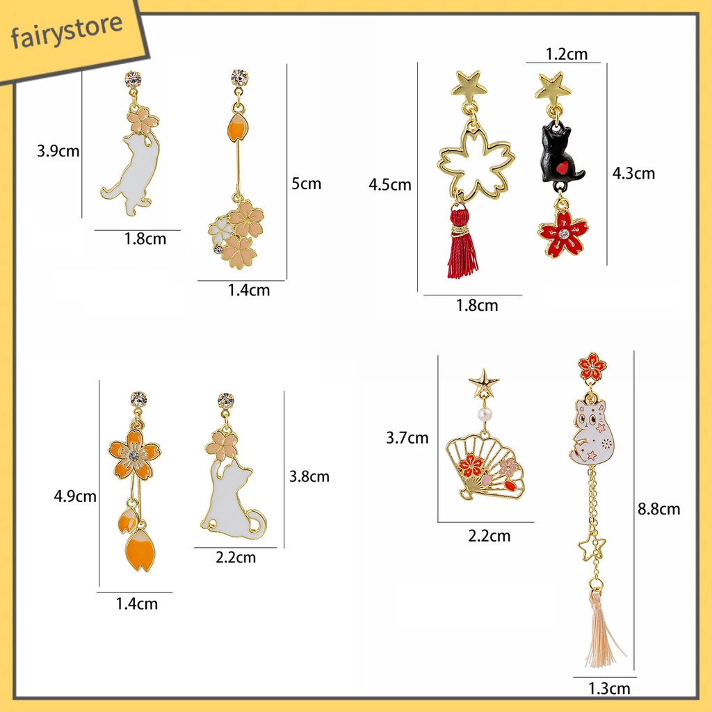 1 Đôi Bông Tai Mạ Điện Hình Hoa / Mèo Hoạt Hình Chống Phai Màu Thời Trang Cho Nữ