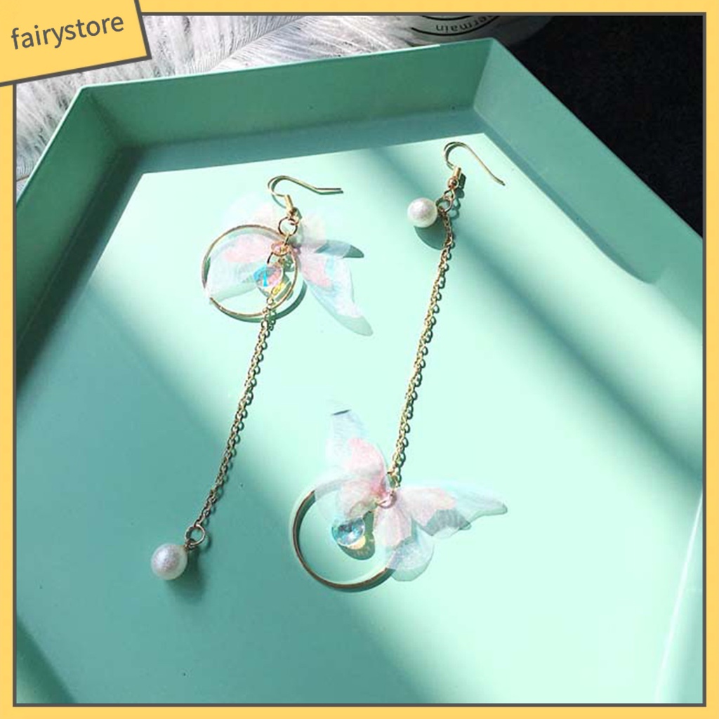 1 Đôi Bông Tai Chuỗi Tròn Đính Ngọc Trai Giả Hình Bướm Phong Cách Retro