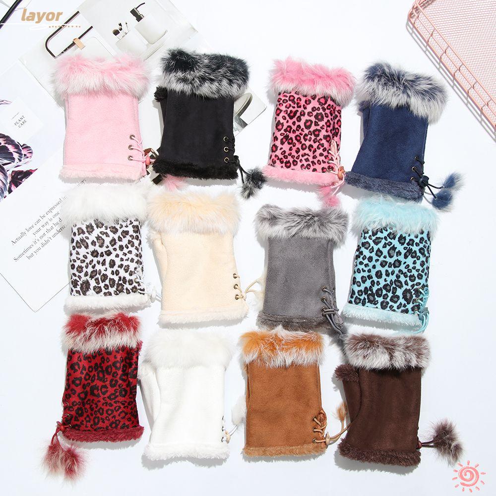 Găng Tay Lông Thỏ Nhân Tạo Dày Dặn Giữ Ấm Ngón Tay Co Giãn Thời Trang