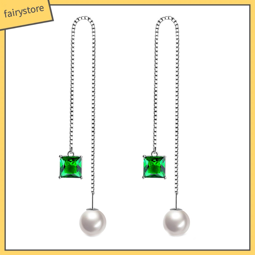 [FRO] Bông Tai Dây Xích Dài Mảnh Mạ Bạc Cho Nữ