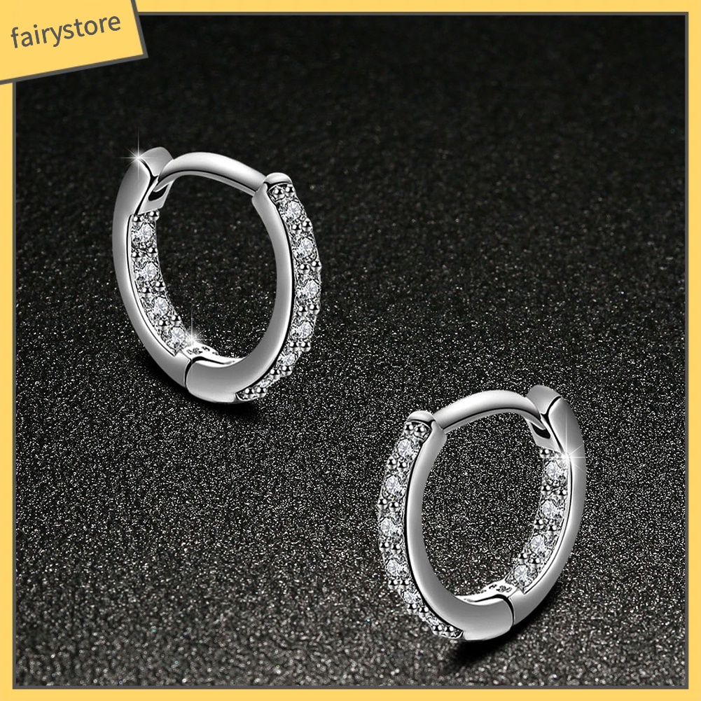 Khuyên Tai Tròn Mạ Bạc Đính Đá Zircon Thời Trang