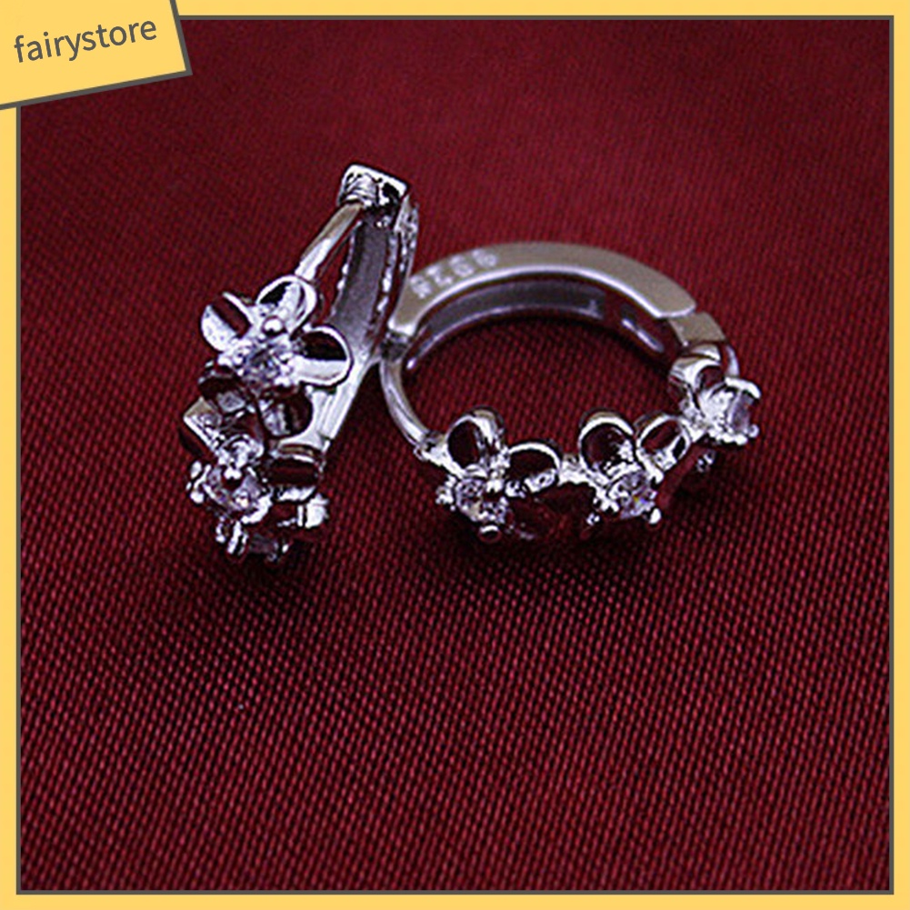 Bông Tai Mạ Bạc 925 Hình Hoa Đính Đá Ngọt Ngào Hoops