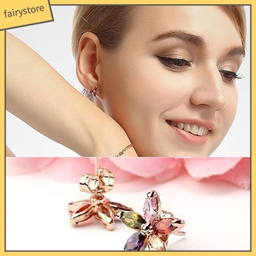 Đôi Khuyên Tai Hình Hoa Đính Đá Zircon Nhiều Màu Sắc Thời Trang Cho Nữ