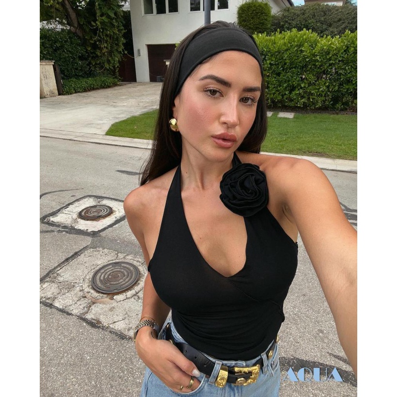 Áo Hai Dây Croptop Ôm Dáng Màu Trơn In Họa Tiết Hoa 3D Mùa Hè Cho Nữ