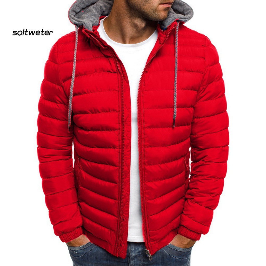 Áo Khoác Nam Tay Dài Có Nón Và Túi Màu Trơn Chống Lạnh Bằng Vải Cotton Dày Dặn