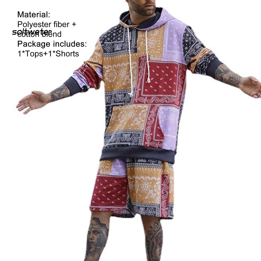 Bộ Áo Hoodie Tay Dài In Họa Tiết Phong Cách Bohemian Kèm Quần Short Lưng Thun Thời Trang Mùa Thu Cho Nữ