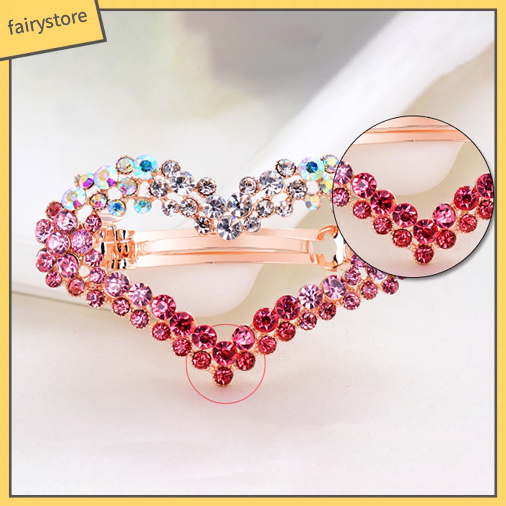 Kẹp Tóc Hình Trái Tim Đính Đá Bằng Hợp Kim Màu Sắc Gradient