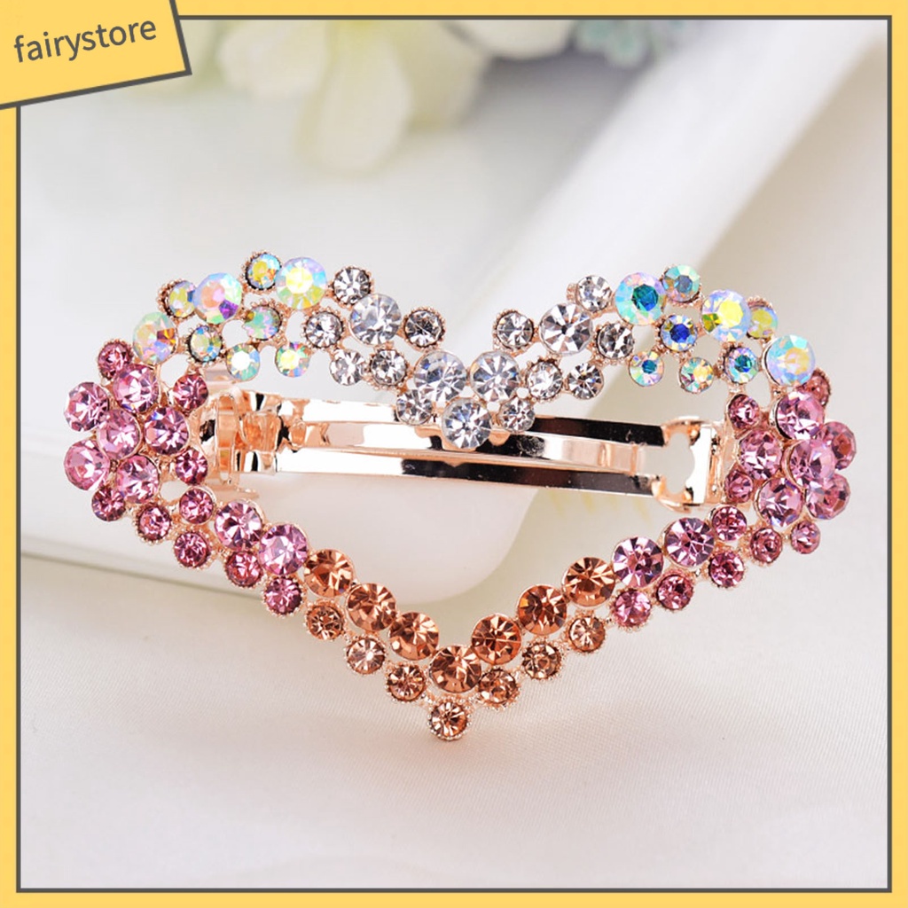 Kẹp Tóc Hình Trái Tim Đính Đá Bằng Hợp Kim Màu Sắc Gradient