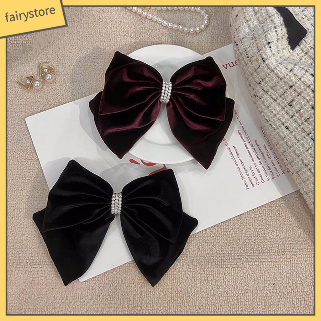 Kẹp Tóc Hình Nơ Đính Ngọc Trai Giả Hai Lớp Chống Trượt Xinh Xắn