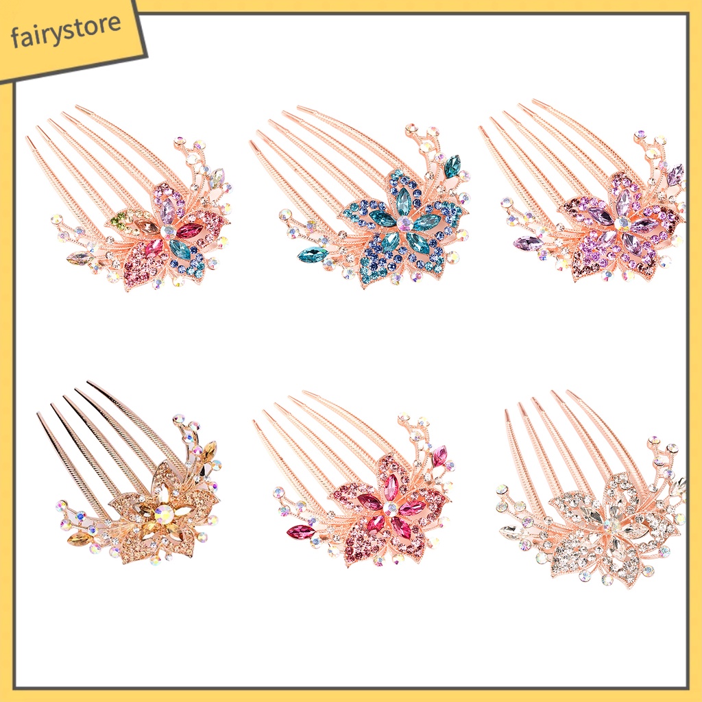 Lược Cài Tóc Hình Hoa Lá Đính Đá Lâu Trôi Tinh Tế Cho Nữ