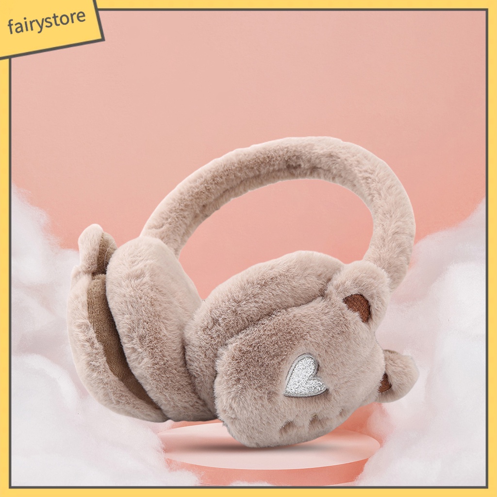 Chụp Tai Giữ Ấm Mùa Đông Bằng Vải Bông Dày Dặn Mềm Mại Co Giãn Không Trượt Thêu Hình Gấu Dễ Thương