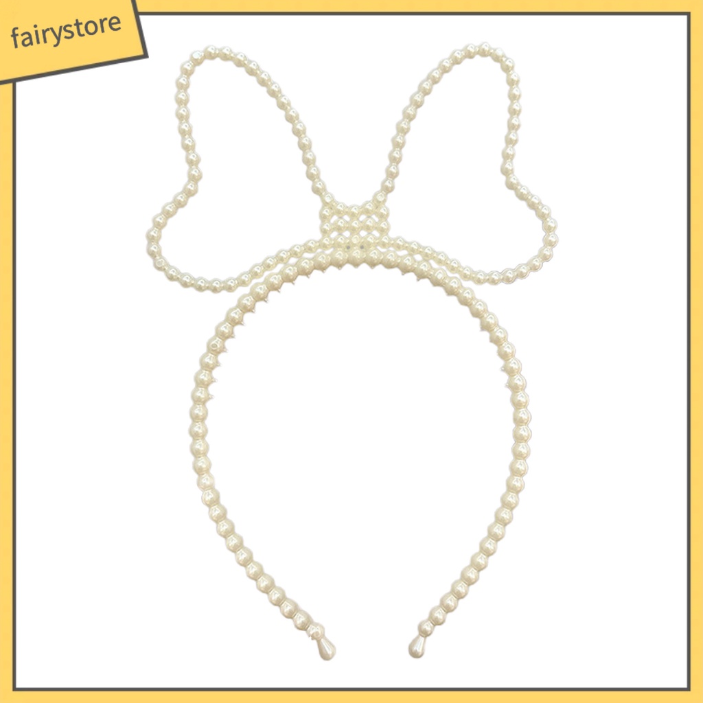 Băng Đô Hình Sừng Hươu Đính Ngọc Trai Giả Màu Trơn Co Giãn Dành Cho Nữ