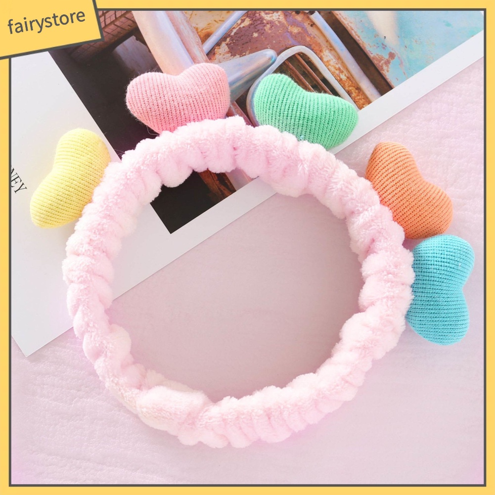 Băng Đô Cài Tóc Rửa Mặt / Trang Điểm Hình Trái Tim Mềm Co Giãn Dễ Thương Cho Nữ