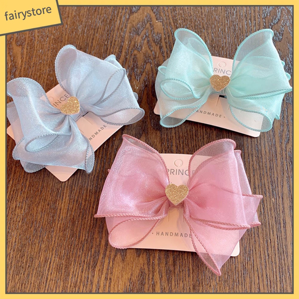 Kẹp Tóc Nơ Hình Trái Tim Lấp Lánh Cho Bé Gái