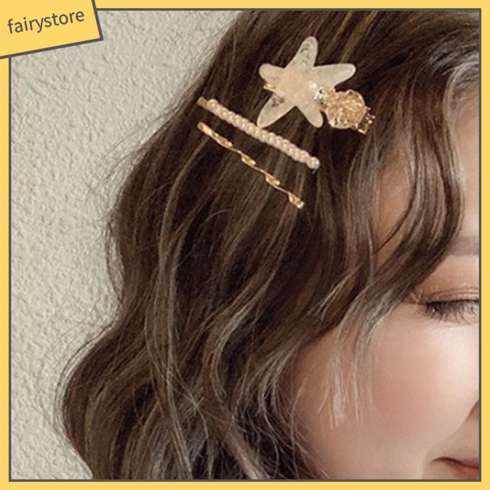 Set 2 Kẹp Tóc Hình Vỏ Sò / Sao Biển Đính Ngọc Trai Giả Thời Trang Cho Nữ