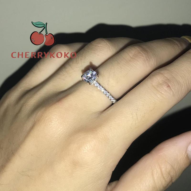 🍒🍒CHERRYKOKO Nhẫn đính hôn kim cương vàng trắng nữ
