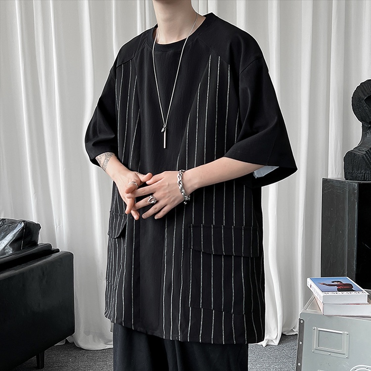 Áo Thun Tay Ngắn Dáng Rộng Plus Size Họa Tiết Kẻ Sọc Thời Trang Mùa Hè Cho Nam