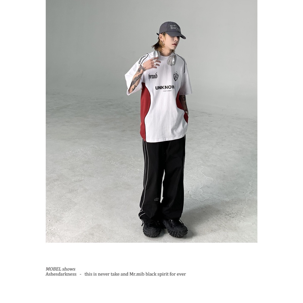 Áo Thun Thể Thao Tay Ngắn In Chữ Niche Màu Sắc Tương Phản Phong Cách Retro Mỹ Cho Cặp Đôi