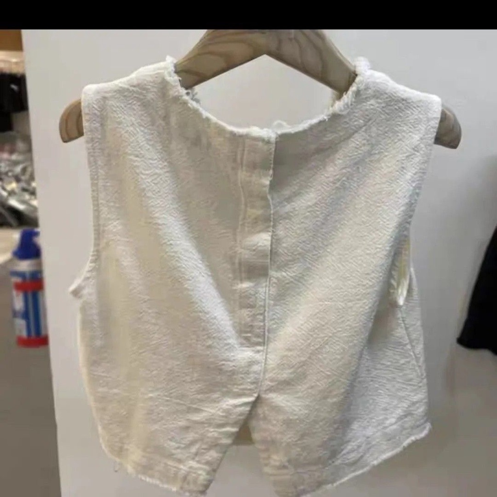 Áo Cotton Lanh Cổ Tròn Không Tay Thời Trang Xuân Hè Hàn Quốc 2023 Cho Nữ