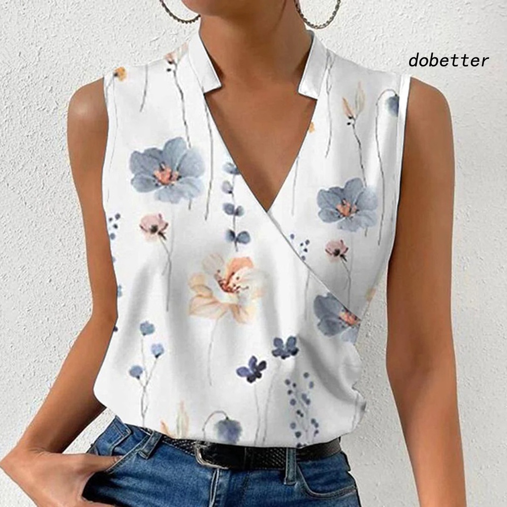Áo Thun Sát Nách Cổ Chữ V In Họa Tiết Hoa Mềm Mại Thời Trang Mùa Hè Cho Nữ