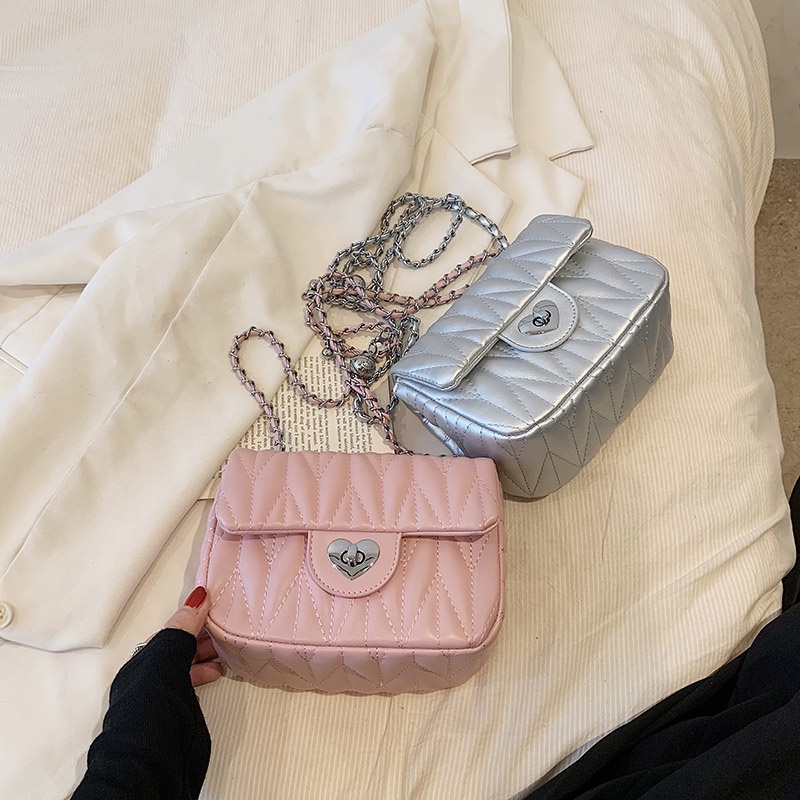 Túi Đeo Chéo Hình Vuông Cỡ Nhỏ Phối Dây Đeo Sợi Xích Thời Trang Sang Trọng Cho Nữ