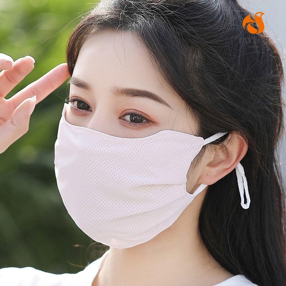 Khẩu Trang Chống Nắng Bảo Vệ Mắt Bằng Lụa Lạnh Màu Trơn Thoáng Khí TAYLOR1 Dành Cho Bạn Nữ Đi Bộ Đường Dài Mùa Hè