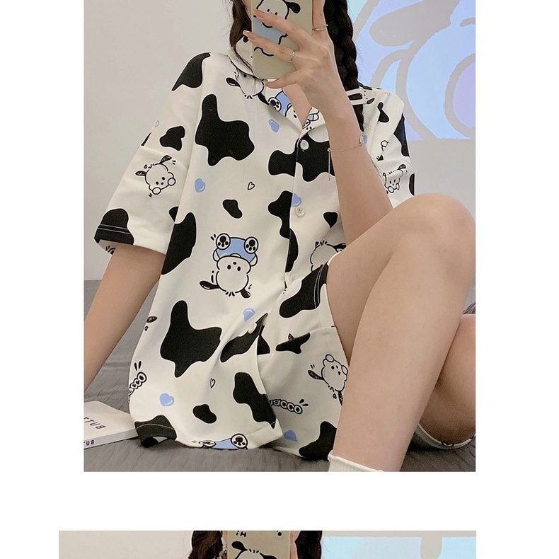 Bộ Đồ Ngủ Áo Tay Ngắn Phối Quần Short In Hoạt Hình Dễ Thương Thời Trang Mùa Hè Cho Nữ